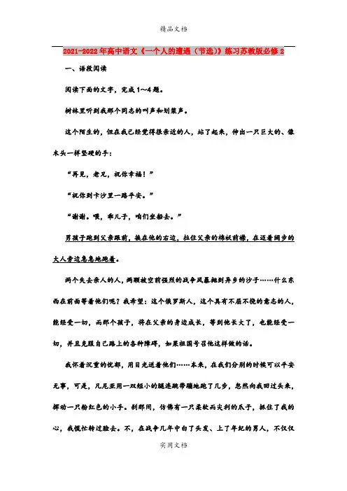 2021-2022年高中语文《一个人的遭遇(节选)》练习苏教版必修2