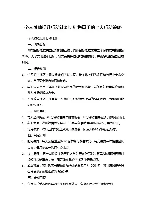 个人绩效提升行动计划：销售高手的七大行动策略