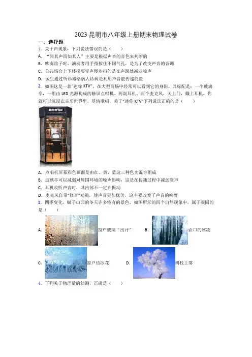 2023昆明市八年级上册期末物理试卷