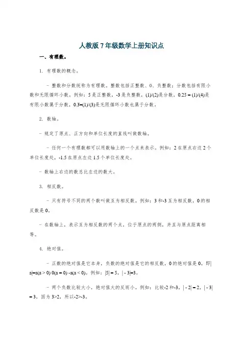 人教版7年级数学上册知识点