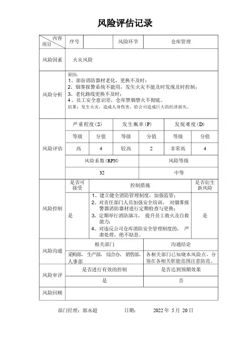 物资部—风险评估表