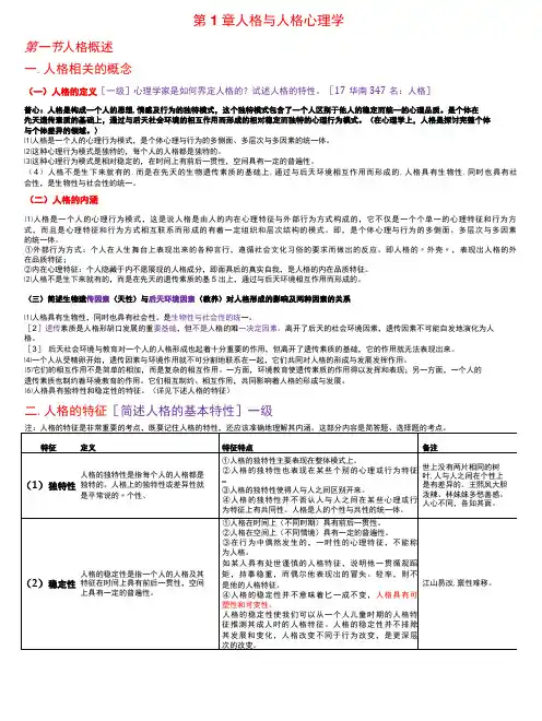 人格心理学 第1章 人格与人格心理学 考研笔记-精品