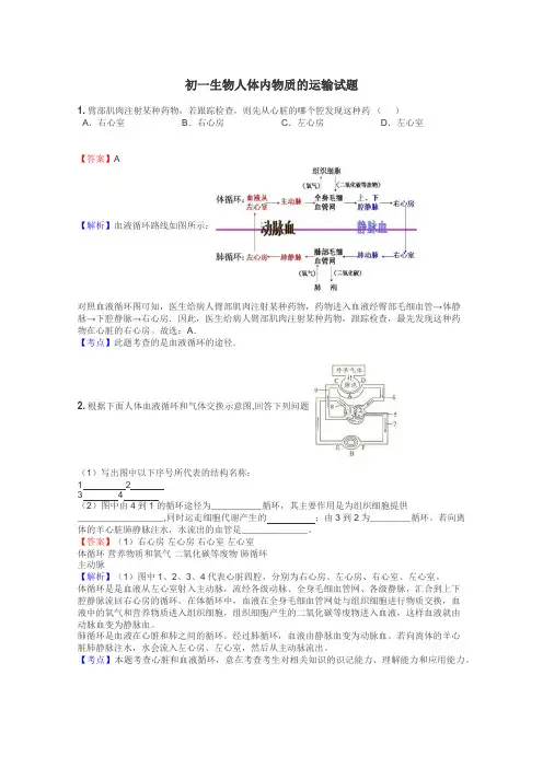 初一生物人体内物质的运输试题
