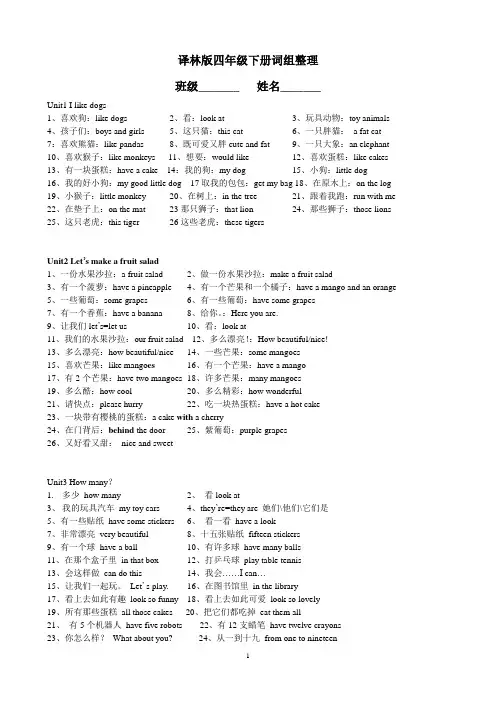 译林版四年级下册词组整理