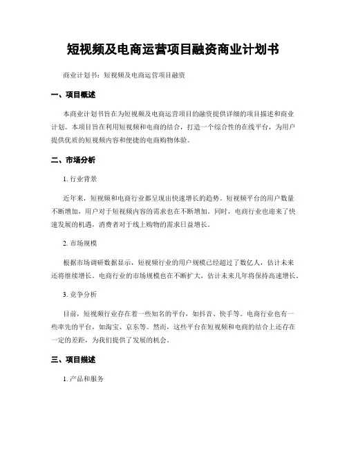 短视频及电商运营项目融资商业计划书