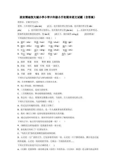 西安博迪恒大城小学小学六年级小升初期末语文试题(含答案)