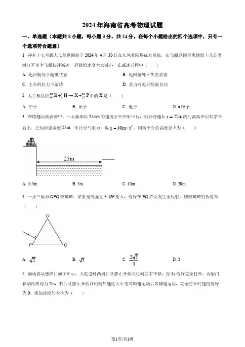 2024年高考海南卷物理真题(原卷版)