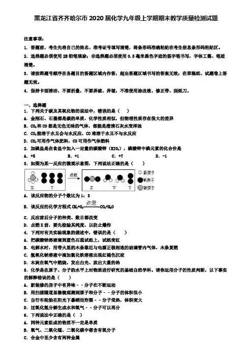 黑龙江省齐齐哈尔市2020届化学九年级上学期期末教学质量检测试题