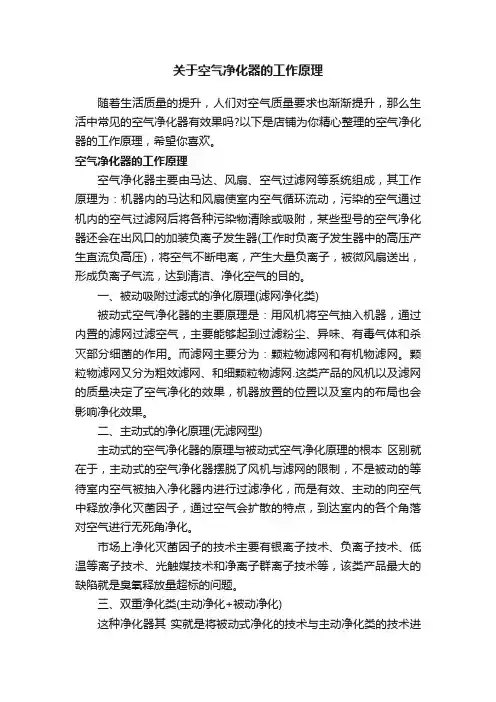 关于空气净化器的工作原理