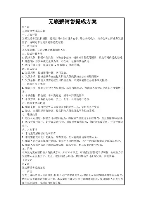 无底薪销售提成方案