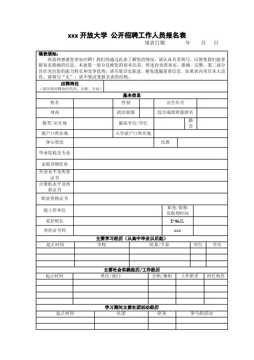 最新整理开大公开招聘工作人员报名登记表.doc
