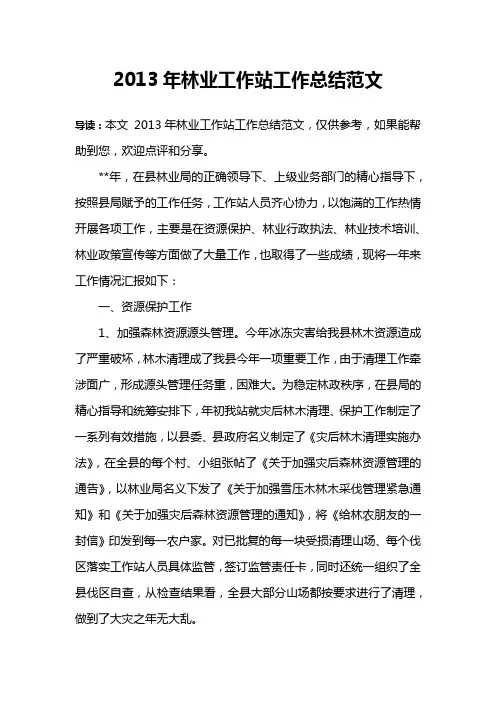 2013年林业工作站工作总结范文