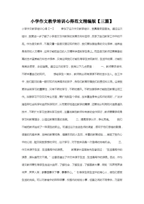 小学作文教学培训心得范文精编版