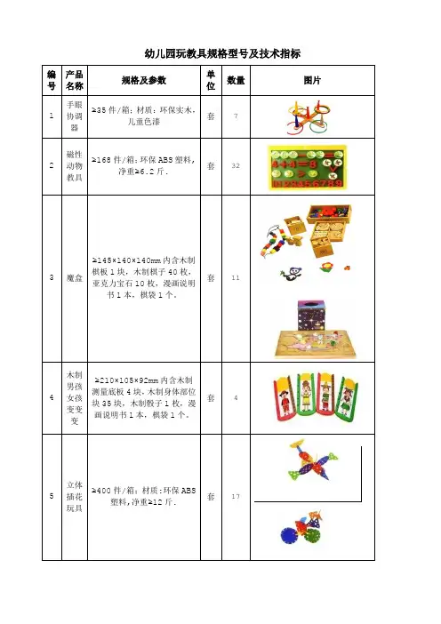 幼儿园玩教具规格型号及技术指标