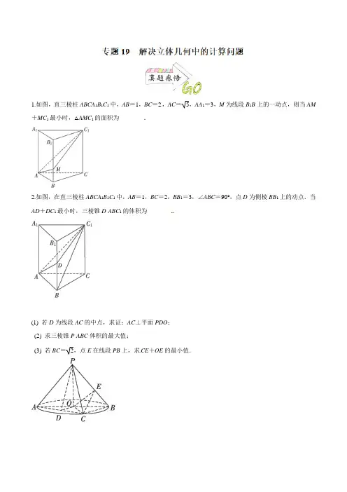 专题19 解决立体几何中的计算问题-2021年高考数学二轮复习核心考点微专题(苏教版)(原卷版)