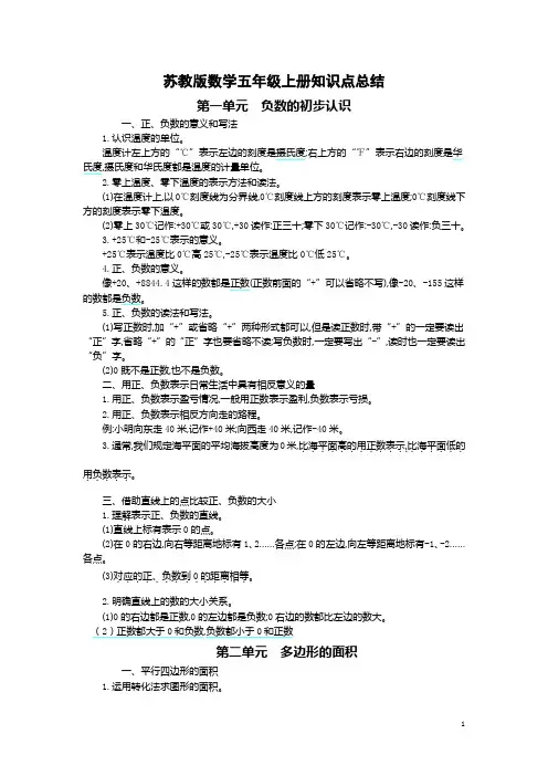 苏教版数学五年级上册知识点总结
