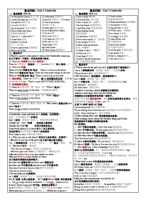 Unit 1 Cinderella 重点知识归纳(素材)译林版(三起)英语五年级下册