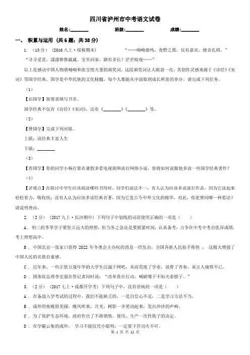 四川省泸州市中考语文试卷