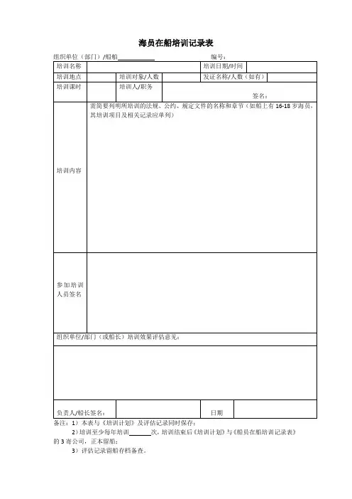 附录23：海员在船培训记录表