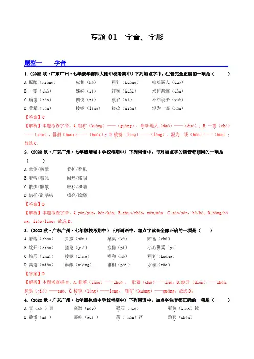 专题01 字音、字形(广东专用)(解析版)