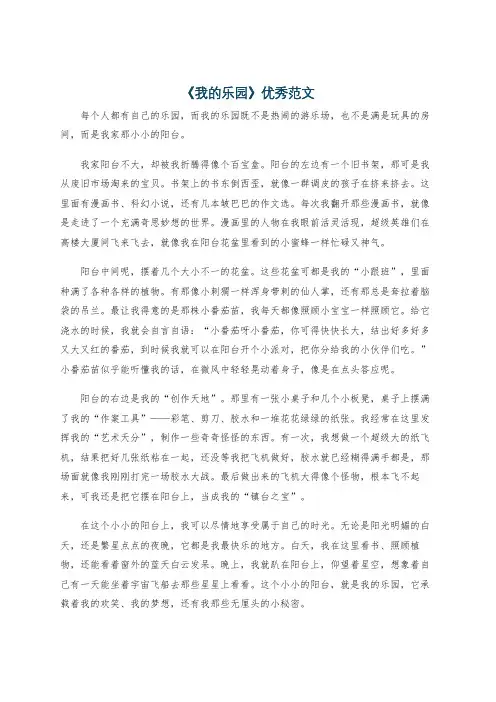 《我的乐园》优秀范文
