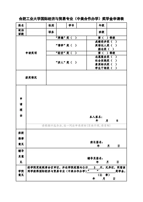 合肥工业大学国际经济与贸易专业中美合作办学奖学金申