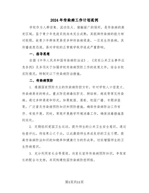 2024年传染病工作计划范例（五篇）