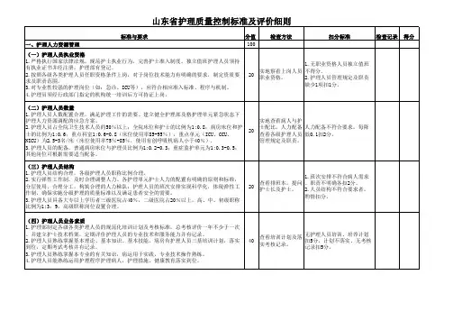 山东省护理质量检查评分标准 