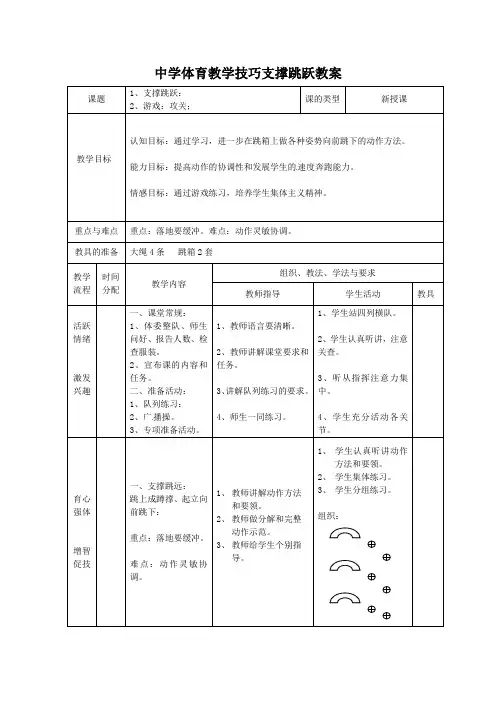 中学体育教学技巧支撑跳跃教案