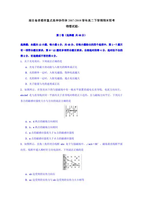湖北省孝感市重点高中协作体2017-2018学年高二下学期期末联考物理试题 含答案