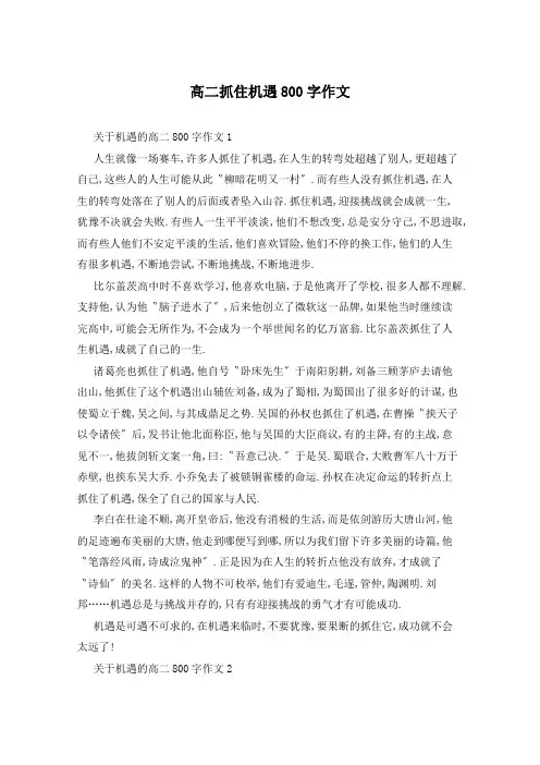 高二抓住机遇800字作文