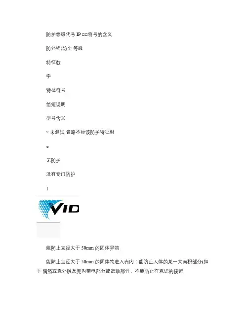 防护等级代号IP□□符号的含义概要