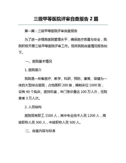 三级甲等医院评审自查报告2篇