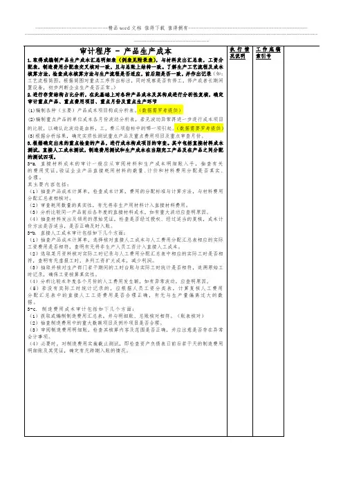 产品生产成本审计程序表