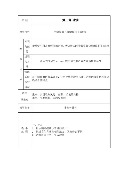 人民音乐出版社小学音乐四年级下册(五线谱) 演唱 癞蛤蟆和小青蛙(省一等奖)