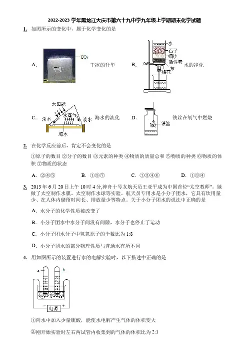 2022-2023学年黑龙江大庆市第六十九中学九年级上学期期末化学试题