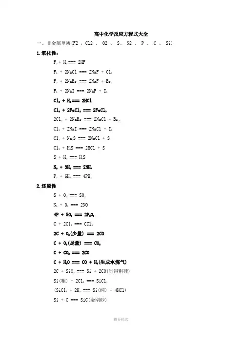 高中化学反应方程式大全(实用版)