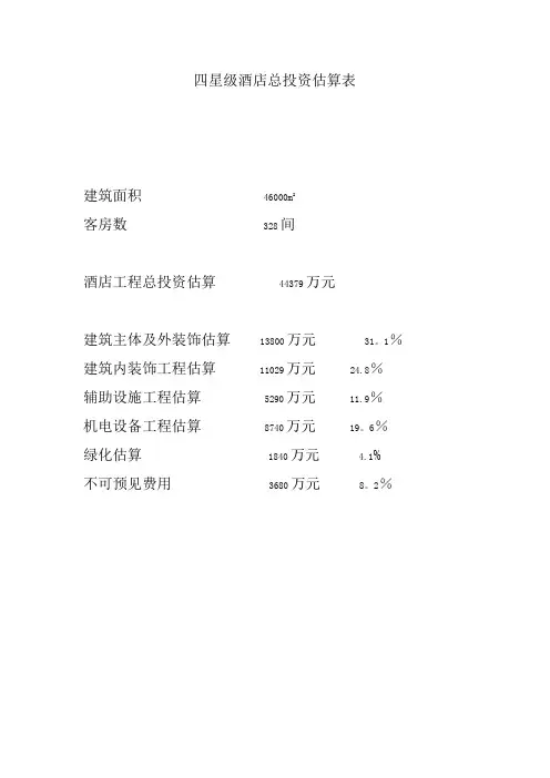 四星级酒店总投资估算表