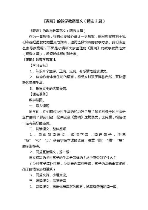 《麦哨》的教学教案范文（精选3篇）