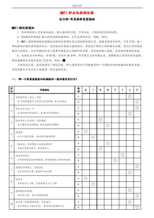 MBTI职业性格测试(完整版)全