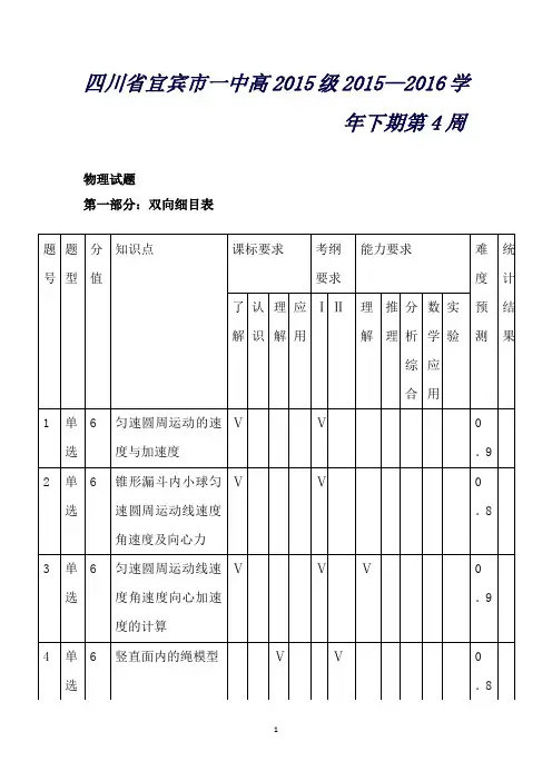 四川省宜宾市一中高一下学期第4周考试物理试题Word版含答案