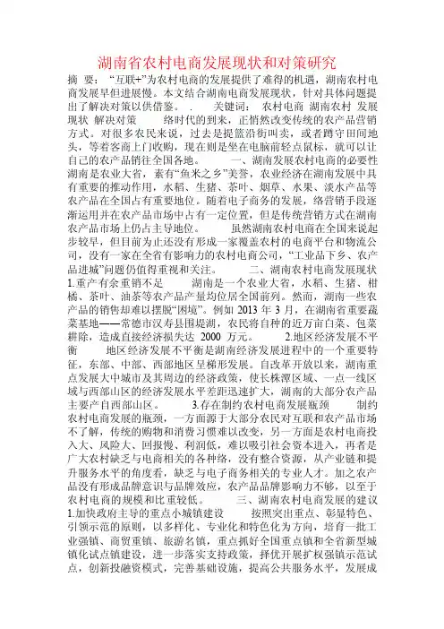 湖南省农村电商发展现状和对策研究.doc