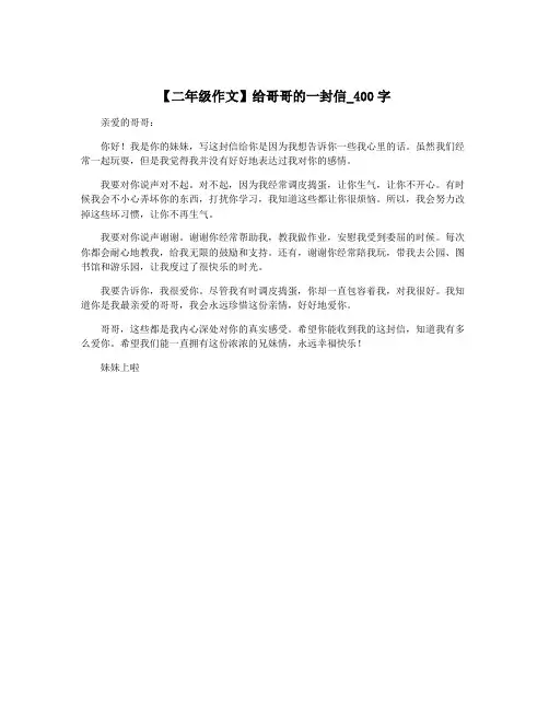 【二年级作文】给哥哥的一封信_400字