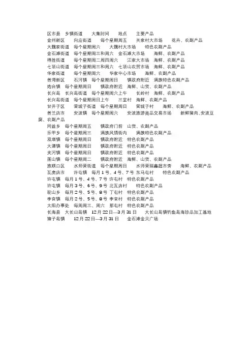 大连地区集市时间表