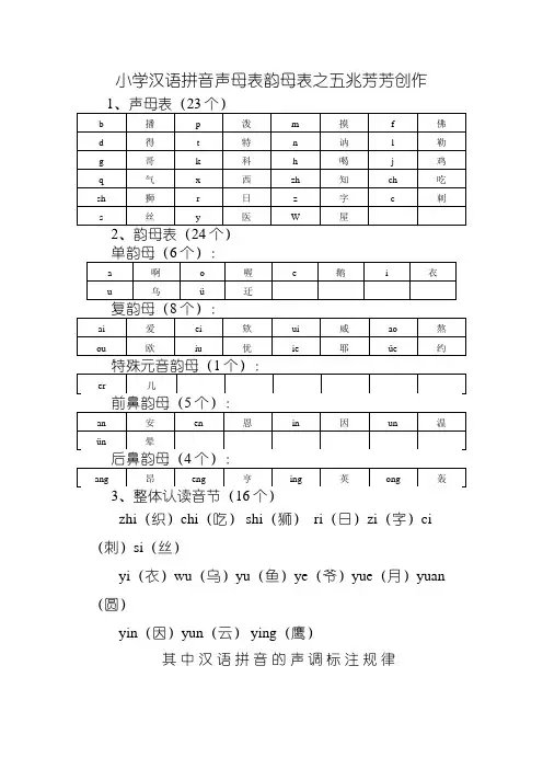 小学汉语拼音声母表、韵母表和整体认读表