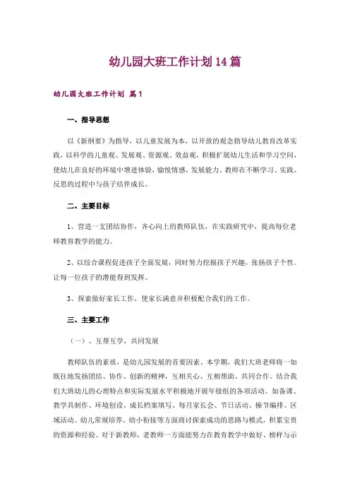 幼儿园大班工作计划14篇