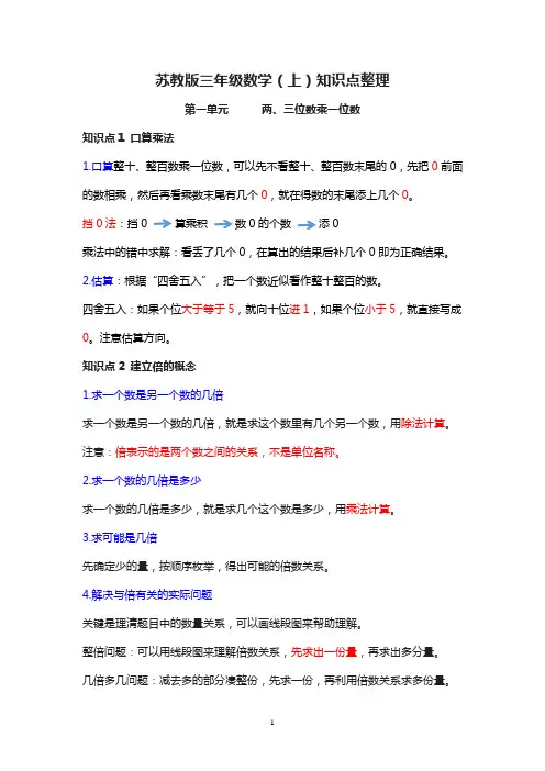 苏教版3年级数学上册知识点整理
