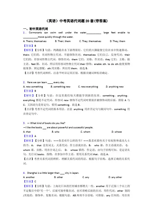 (英语)中考英语代词题20套(带答案)