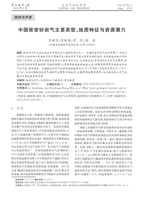 中国致密砂岩气主要类型_地质特征与资源潜力_李建忠