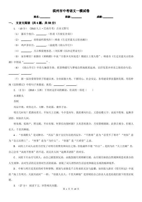 滨州市中考语文一模试卷